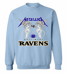 Metallica Baltimore Ravens Logo Crewneck Sweatshirt - zezetee Metallica Baltimore Ravens Logo Crewneck Sweatshirt - zezetee