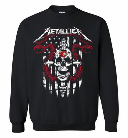 Metallica Snake Skull Calgary Flames Logo Crewneck Sweatshirt - zezetee Metallica Snake Skull Calgary Flames Logo Crewneck Sweatshirt - zezetee