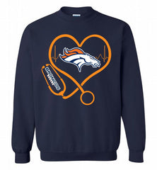 Nurse Heartbeat Denver Broncos Crewneck Sweatshirt - zezetee Nurse Heartbeat Denver Broncos Crewneck Sweatshirt - zezetee