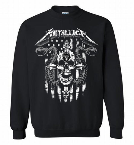 Metallica Snake Skull Oakland Raiders Logo Crewneck Sweatshirt - zezetee Metallica Snake Skull Oakland Raiders Logo Crewneck Sweatshirt - zezetee