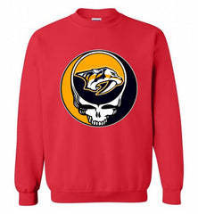NHL TEAM NASHVILLE PREDATORS X GRATEFUL DEAD LOGO BAND Crewneck Sweatshirt - zezetee NHL TEAM NASHVILLE PREDATORS X GRATEFUL DEAD LOGO BAND Crewneck Sweatshirt - zezetee