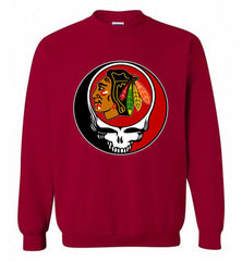 NHL TEAM CHICAGO BLACKHAWKS X GRATEFUL DEAD LOGO BAND Crewneck Sweatshirt - zezetee NHL TEAM CHICAGO BLACKHAWKS X GRATEFUL DEAD LOGO BAND Crewneck Sweatshirt - zezetee