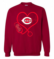 Nurse Heartbeat Cincinnati Reds Crewneck Sweatshirt - zezetee Nurse Heartbeat Cincinnati Reds Crewneck Sweatshirt - zezetee