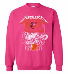 Metallica Skull Baltimore Orioles Logo Crewneck Sweatshirt - zezetee Metallica Skull Baltimore Orioles Logo Crewneck Sweatshirt - zezetee