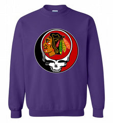 NHL TEAM CHICAGO BLACKHAWKS X GRATEFUL DEAD LOGO BAND Crewneck Sweatshirt - zezetee NHL TEAM CHICAGO BLACKHAWKS X GRATEFUL DEAD LOGO BAND Crewneck Sweatshirt - zezetee