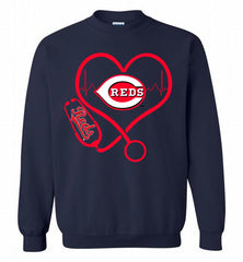 Nurse Heartbeat Cincinnati Reds Crewneck Sweatshirt - zezetee Nurse Heartbeat Cincinnati Reds Crewneck Sweatshirt - zezetee