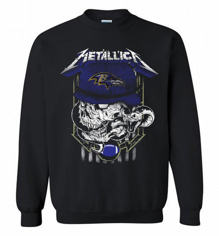 Metallica Skull Snake Baltimore Ravens Crewneck Sweatshirt - zezetee Metallica Skull Snake Baltimore Ravens Crewneck Sweatshirt - zezetee