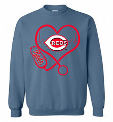 Nurse Heartbeat Cincinnati Reds Crewneck Sweatshirt - zezetee Nurse Heartbeat Cincinnati Reds Crewneck Sweatshirt - zezetee