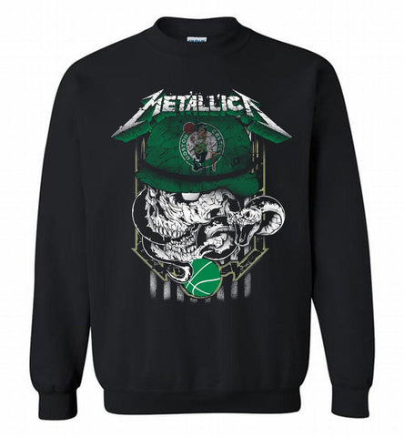 Metallica Skull Snake Boston Celtics Crewneck Sweatshirt - zezetee Metallica Skull Snake Boston Celtics Crewneck Sweatshirt - zezetee