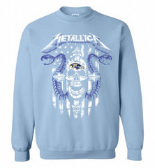 Metallica Snake Skull Baltimore Ravens Logo Crewneck Sweatshirt - zezetee Metallica Snake Skull Baltimore Ravens Logo Crewneck Sweatshirt - zezetee