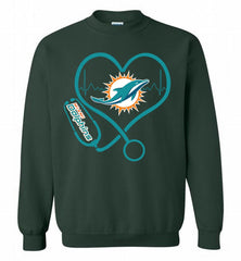 Nurse Heartbeat Miami Dolphins Crewneck Sweatshirt - zezetee Nurse Heartbeat Miami Dolphins Crewneck Sweatshirt - zezetee
