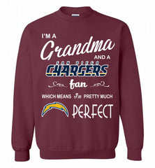 I'M A Grandma And A Chargers Fans I'm Pretty Much Perfect Crewneck Sweatshirt - zezetee I'M A Grandma And A Chargers Fans I'm Pretty Much Perfect Crewneck Sweatshirt - zezetee