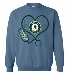 Nurse Heartbeat Oakland Athletics Crewneck Sweatshirt - zezetee Nurse Heartbeat Oakland Athletics Crewneck Sweatshirt - zezetee