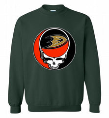 NHL TEAM ANAHEIM DUCKS X GRATEFUL DEAD LOGO BAND Crewneck Sweatshirt - zezetee NHL TEAM ANAHEIM DUCKS X GRATEFUL DEAD LOGO BAND Crewneck Sweatshirt - zezetee