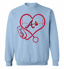Nurse Heartbeat Atlanta Braves Crewneck Sweatshirt - zezetee