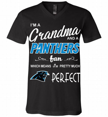 I'M A Grandma And A Carolina Panthers Fans I'm Pretty Much Perfect V-Neck Shirt - zezetee