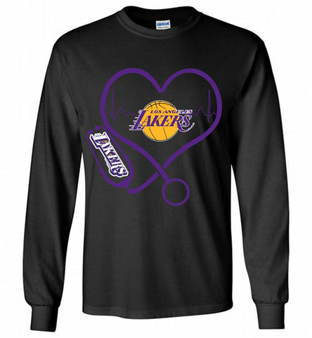 Nurse Heartbeat Love Los Angeles Lakers Gildan Long Shirt - zezetee