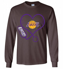 Nurse Heartbeat Love Los Angeles Lakers Gildan Long Shirt - zezetee