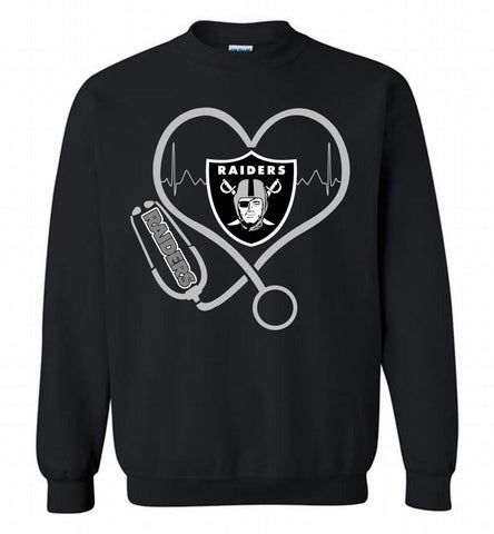 Nurse Heartbeat Oakland Raiders Crewneck Sweatshirt - zezetee
