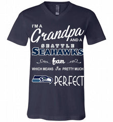 I'M A Grandpa And A Seattle Seahawks Pretty Much Perfect V-Neck Shirt - zezetee