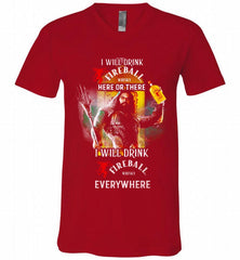 AQUAMAN I WILL DRINK FIREBALL HERE THERE I WILL DRINK FIREBALL EVERYWHERE V-Neck Shirt - zezetee