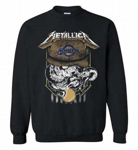Metallica Skull Milwaukee Brewers Logo Crewneck Sweatshirt - zezetee