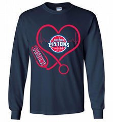 Nurse Heartbeat Love Detroit Pistons Gildan Long Shirt - zezetee