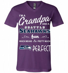 I'M A Grandpa And A Seattle Seahawks Pretty Much Perfect V-Neck Shirt - zezetee