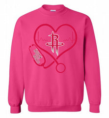 Nurse Heartbeat Love Houston Rockets Crewneck Sweatshirt - zezetee
