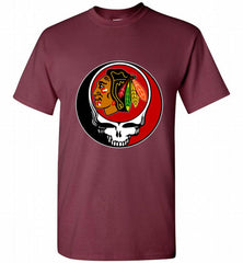 NHL TEAM CHICAGO BLACKHAWKS X GRATEFUL DEAD LOGO BAND Shirt - zezetee