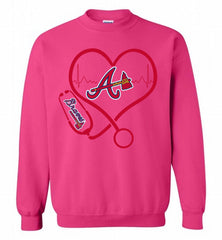 Nurse Heartbeat Atlanta Braves Crewneck Sweatshirt - zezetee