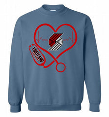 Nurse Heartbeat Love Portland Trail Blazers Crewneck Sweatshirt - zezetee