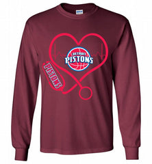 Nurse Heartbeat Love Detroit Pistons Gildan Long Shirt - zezetee