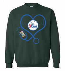 Nurse Heartbeat Love Philadelphia 76ers Crewneck Sweatshirt - zezetee