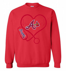 Nurse Heartbeat Atlanta Braves Crewneck Sweatshirt - zezetee