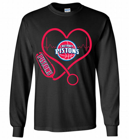 Nurse Heartbeat Love Detroit Pistons Gildan Long Shirt - zezetee