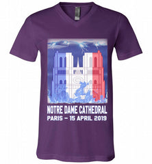 Notre Dame Cathedral in Paris on fire 15th april 2019 T-Shirt French Cathedral V-Neck Shirt - zezetee