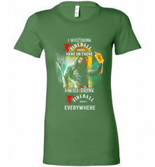 AQUAMAN I WILL DRINK FIREBALL HERE THERE I WILL DRINK FIREBALL EVERYWHERE Bella Ladies Tee - zezetee
