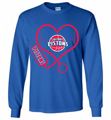 Nurse Heartbeat Love Detroit Pistons Gildan Long Shirt - zezetee