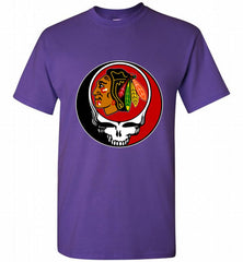 NHL TEAM CHICAGO BLACKHAWKS X GRATEFUL DEAD LOGO BAND Shirt - zezetee