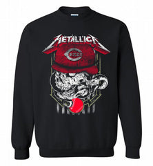 Metallica Skull Cincinnati Reds Logo Crewneck Sweatshirt - zezetee