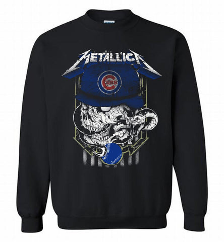 Metallica Skull Chicago Cubs Logo Crewneck Sweatshirt - zezetee