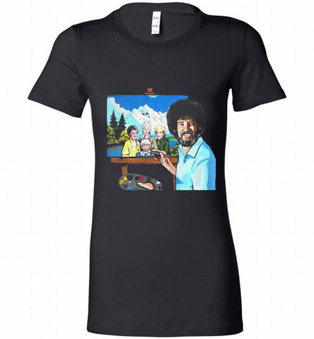 BOB ROSS PAINTING THE GOLDEN GIRL Bella Ladies Tee - zezetee