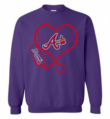 Nurse Heartbeat Atlanta Braves Crewneck Sweatshirt - zezetee