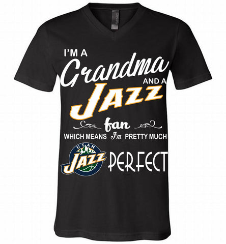 I'M A Grandma And A Utah Jazz Fans Perfect V-Neck Shirt - zezetee