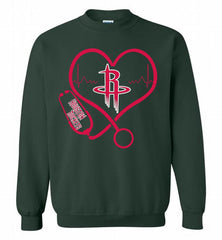 Nurse Heartbeat Love Houston Rockets Crewneck Sweatshirt - zezetee
