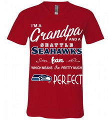 I'M A Grandpa And A Seattle Seahawks Pretty Much Perfect V-Neck Shirt - zezetee