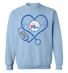 Nurse Heartbeat Love Philadelphia 76ers Crewneck Sweatshirt - zezetee