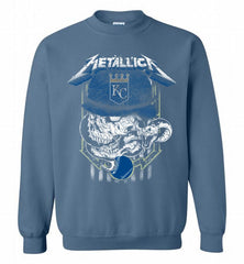 Metallica Skull Kansas City Royals Logo Crewneck Sweatshirt - zezetee