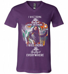 AQUAMAN I WILL DRINK CROWN ROYAL HERE THERE I WILL DRINK CROWN ROYAL EVERYWHERE V-Neck Shirt - zezetee